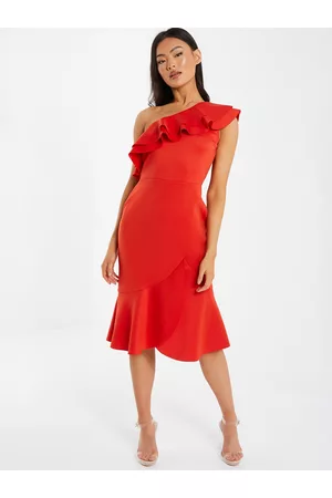 Quiz Women Midi Dresses - One Shoulder Flutter Sleeve Sheath Midi Dress