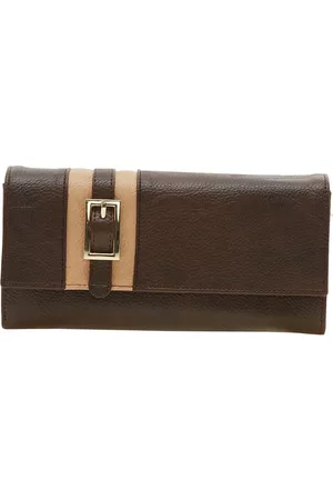 ESBEDA Women Brown & Beige Buckle Detail PU Two Fold Wallet