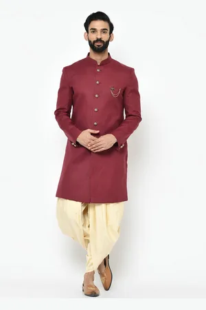 KISAH Men Solid Mandarin Collar Indowestern Sherwani Set With Dupatta