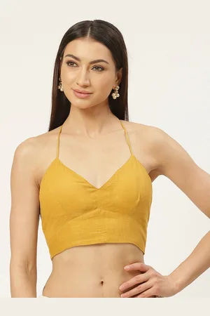 Molcha Women Yellow Solid Pure Cotton Saree Blouse