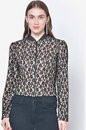 Martini Women Beige & Black Floral Lace Short Jacket