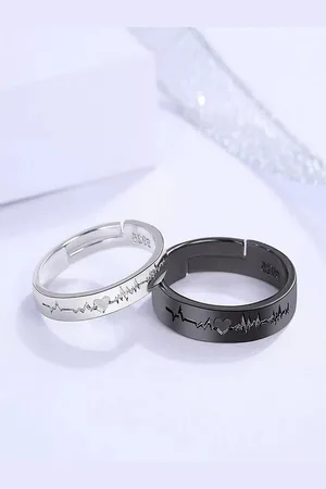 University 2 Pcs Silver-Plated Heartbeat Adjustable Couple Finger Rings