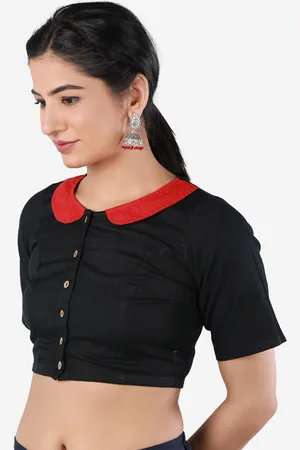 Llajja Women Black & Red Solid Pure Cotton Readymade Saree Blouse