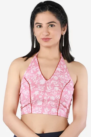 Llajja Women Pink & White Handblock Printed Pure Cotton Saree Blouse