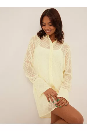 NA-KD Dobby Sheer Checked Shirt Mini Dress