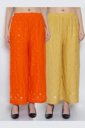 Jinfo Women Orange & Beige Set Of 2 Abstract Embroidered Straight Fit Palazzo