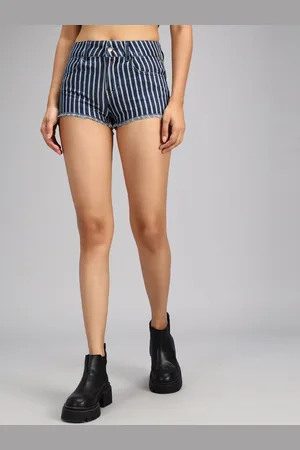 Guti Women Striped Mid-Rise Denim Shorts