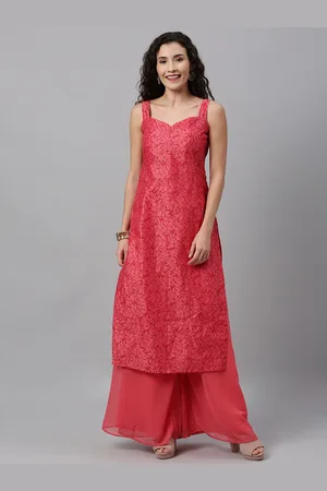 Ethnovog Women Pink Floral Printed Made To Measure Kurta with Palazzos