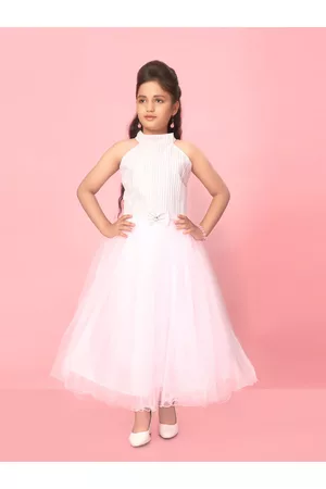 Aarika Girls Striped Net Fit & Flare Dress