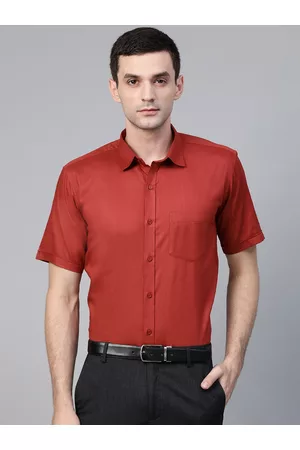 MANQ Men Rust Red Semi-Slim Fit Solid Formal Shirt
