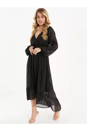 Quiz Women Maxi Dresses with sleeves - V-Neck Bell Sleeve Maxi Dress