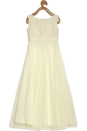 Ethnovog White Floral Embroidered Net Fit Flare Maxi Full Circular Gown