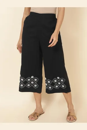 Fabindia Women Mid-Rise Printed Comfort Plain Cotton Culottes Trousers