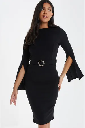 Quiz Boat Neck Slit Sleeve Bodycon Dress