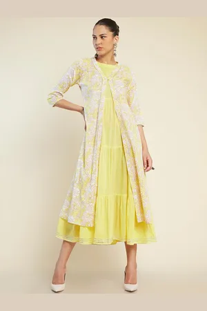 Soch Floral Printed Tiered Pure Cotton A-Line Dress With Jacket