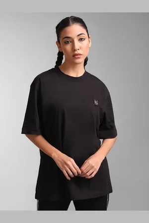 Kazo Women Black Mandarin Collar T-shirt