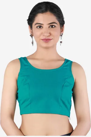 Llajja Women Teal-Green Solid Pure Cotton Saree Blouse