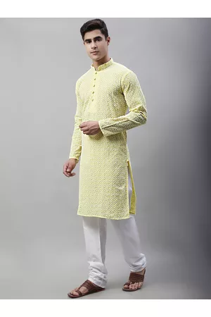 Jompers Floral Embroidered Chikankari Pure Cotton Kurta with Pyjamas