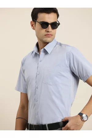 HANCOCK Solid Chambray Slim Fit Short Sleeves Wrinkle Resistant Formal Shirt