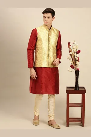 Sanwara Men Yellow Printed Regular Fit Woven Nehru Jackets