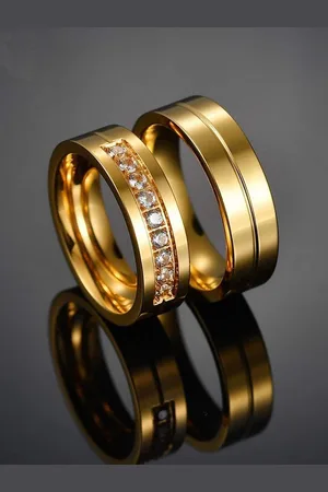 University Set Of 2 Gold-Plated CZ-Studded Couple Finger Ring