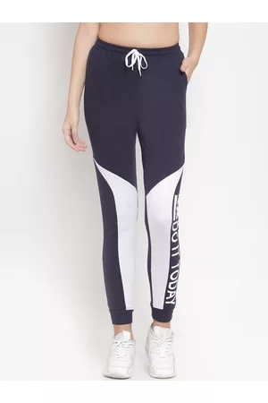 Boston Club Women Navy Blue & White Colourblocked Slim-Fit Joggers