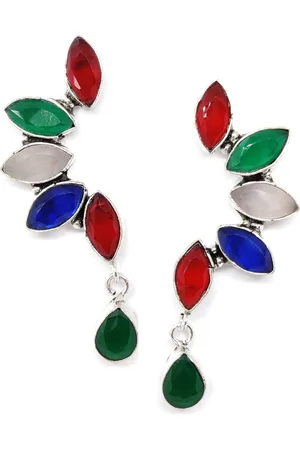 EL REGALO Red & Green Contemporary German Silver Ear Cuff Earrings