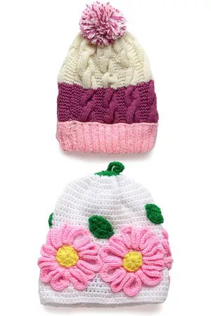 CHUTPUT Unisex Kids Set Of 2 Multicoloured Pure Wool Beanie Cap