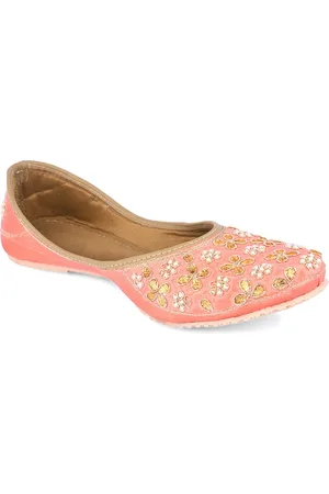 DESI COLOUR Women Peach-Coloured Embellished Mojaris
