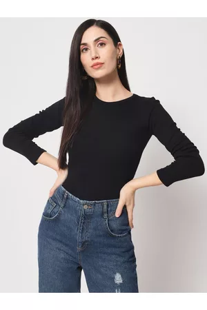 CHARMGAL Round Neck Long Sleeves Fitted Eco Liva Modal Top
