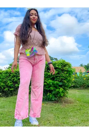 Tokyo Talkies Women Pink Wide Leg High-Rise Heavy Fade Stretchable Jeans
