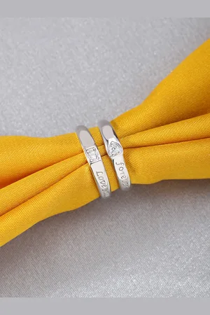 Peora Unisex Set Of 2 Platinum-Plated Love You Forever Crystal Couple Ring