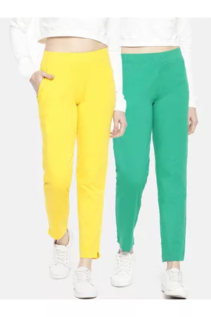 Dollar Missy Women Pack Of 2 Smart Straight Fit Solid Regular Trousers