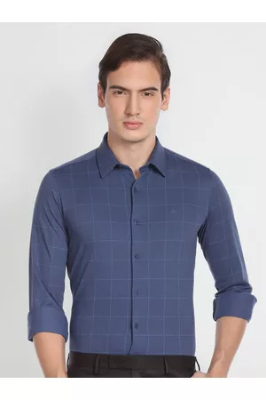 Arrow Slim Fit Windowpane Checks Opaque Checked Knitted Formal Shirt