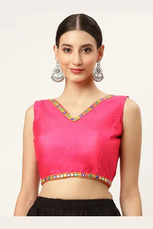 Molcha Women Pink Solid Embroidered Padded Saree Blouse