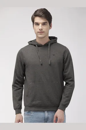 Park Avenue Men Charcoal Grey Solid Slim Fit Hooded Sweatshirt
