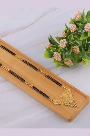 Brandsoon Gold-Plated Black Beaded Long Mangalsutra