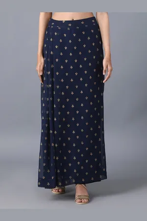 Elleven Women Navy Blue & Gold-Toned Printed Flared Ethnic Palazzos