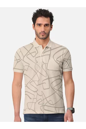 bullmer Abstract Printed Polo Collar Short Sleeves Cotton T-shirt