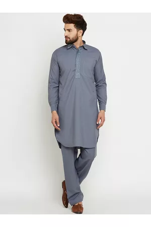 SOJANYA Men Grey Solid Kurta with Salwar