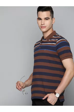 Indian Terrain Men Striped Polo Collar Pure Cotton T-shirt