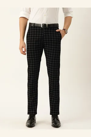 HANCOCK Men Black & White Slim Fit Checked Formal Trousers