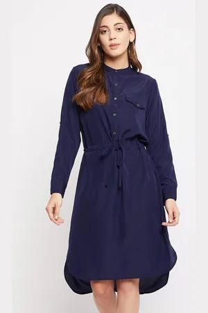 Color Cocktail Women Navy Blue Crepe Shirt Dress