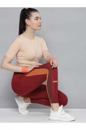 Fitkin Women Maroon Solid Training Quick Dry Tights