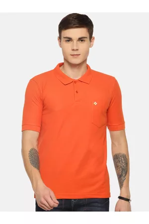 dollar Men Orange Solid Polo Collar T-shirt