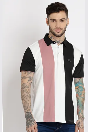 Status Quo Men Striped Polo Collar Cotton T-shirt