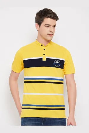 Club York Striped Mandarin Collar Cotton T-shirt