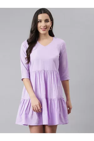 DEEBACO Women Lavender A-Line Tiered Dress