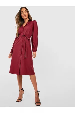 Boohoo Belted Shirt Midi Dress