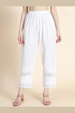 HOUSE OF KARI Women Comfort Straight Fit With Thread Work Cotton Trousers